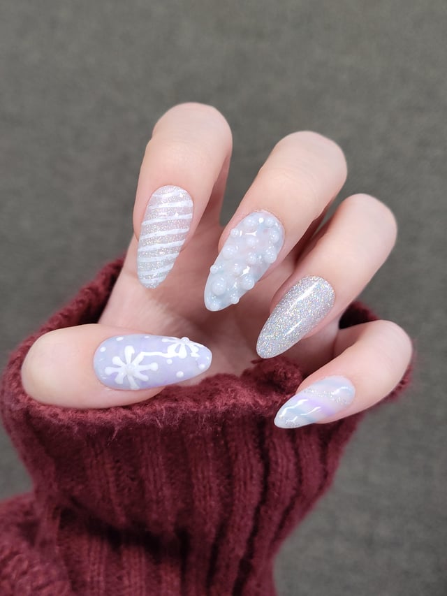 Lavender White Snowflake 3D Bubble Nails Lavender White Snowflake 3D Bubble Nails β New Years Dip Powder Nails 2027