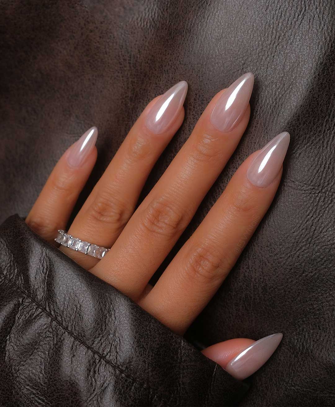 Sheer Nude with White Lines and Gold Glitter Sheer Nude with White Lines and Gold Glitter β New Years Almond Nails 2027