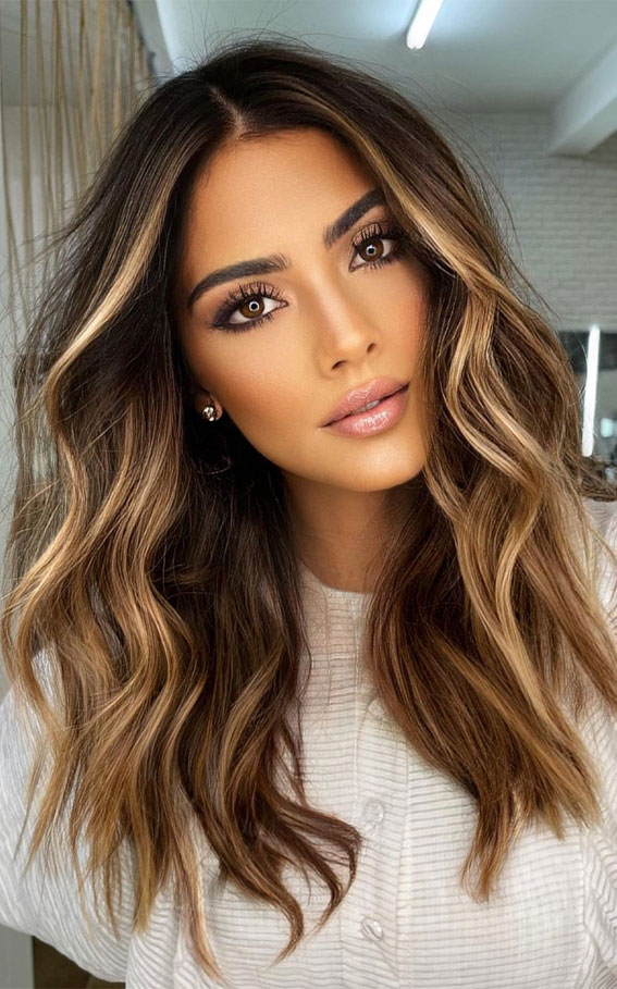 Dark Brown With Face-Framing Caramel Highlights — Winter Highlights