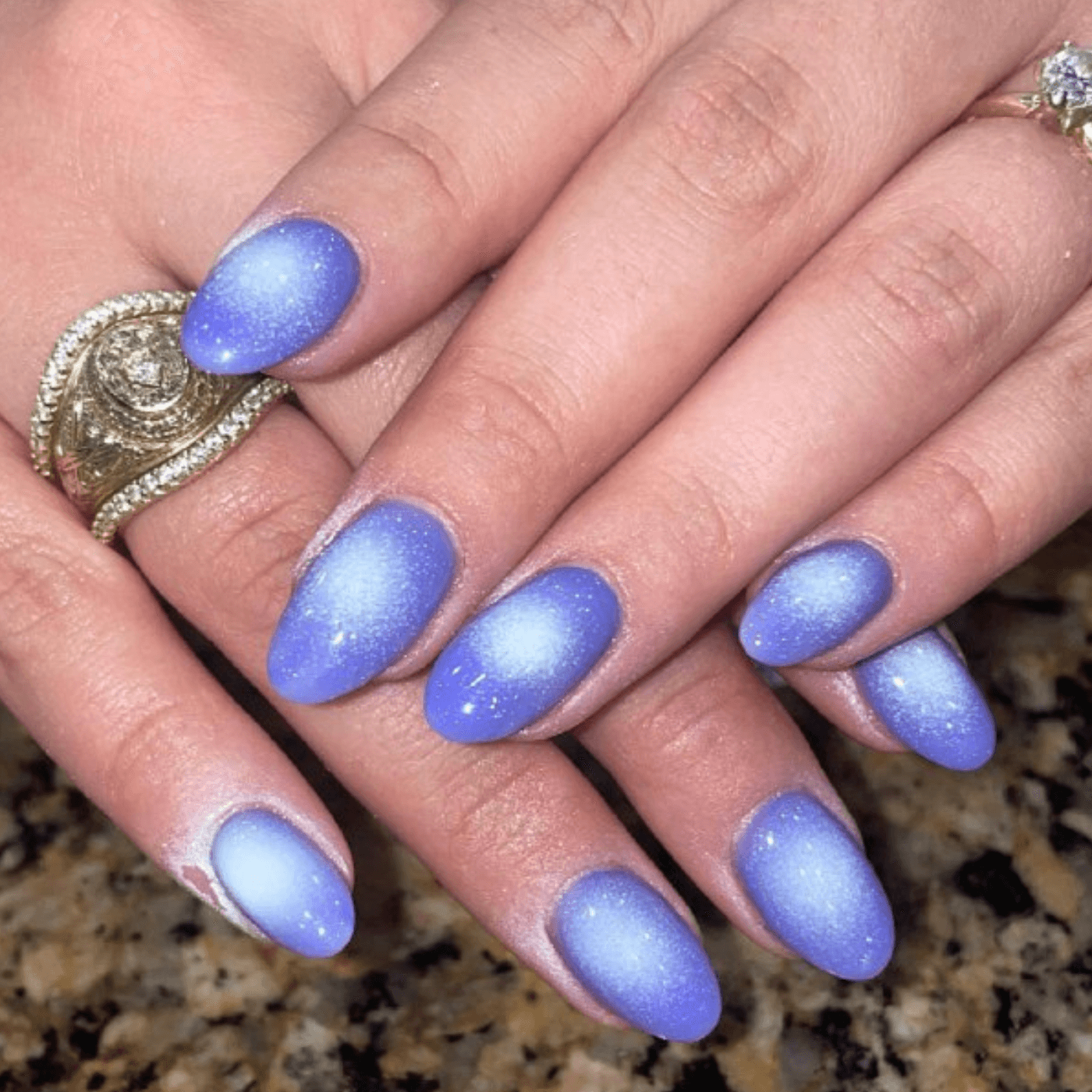 Light Blue to Purple Shimmer Gradient — Winter Acrylic Nail Colors