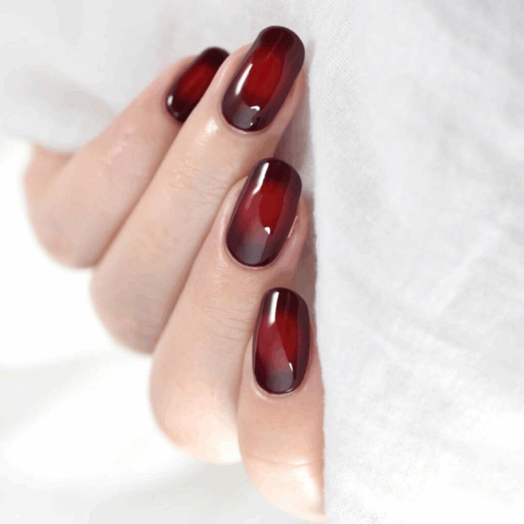 Red to Burgundy Gradient Glossy Nails — Aesthetic Winter Nails