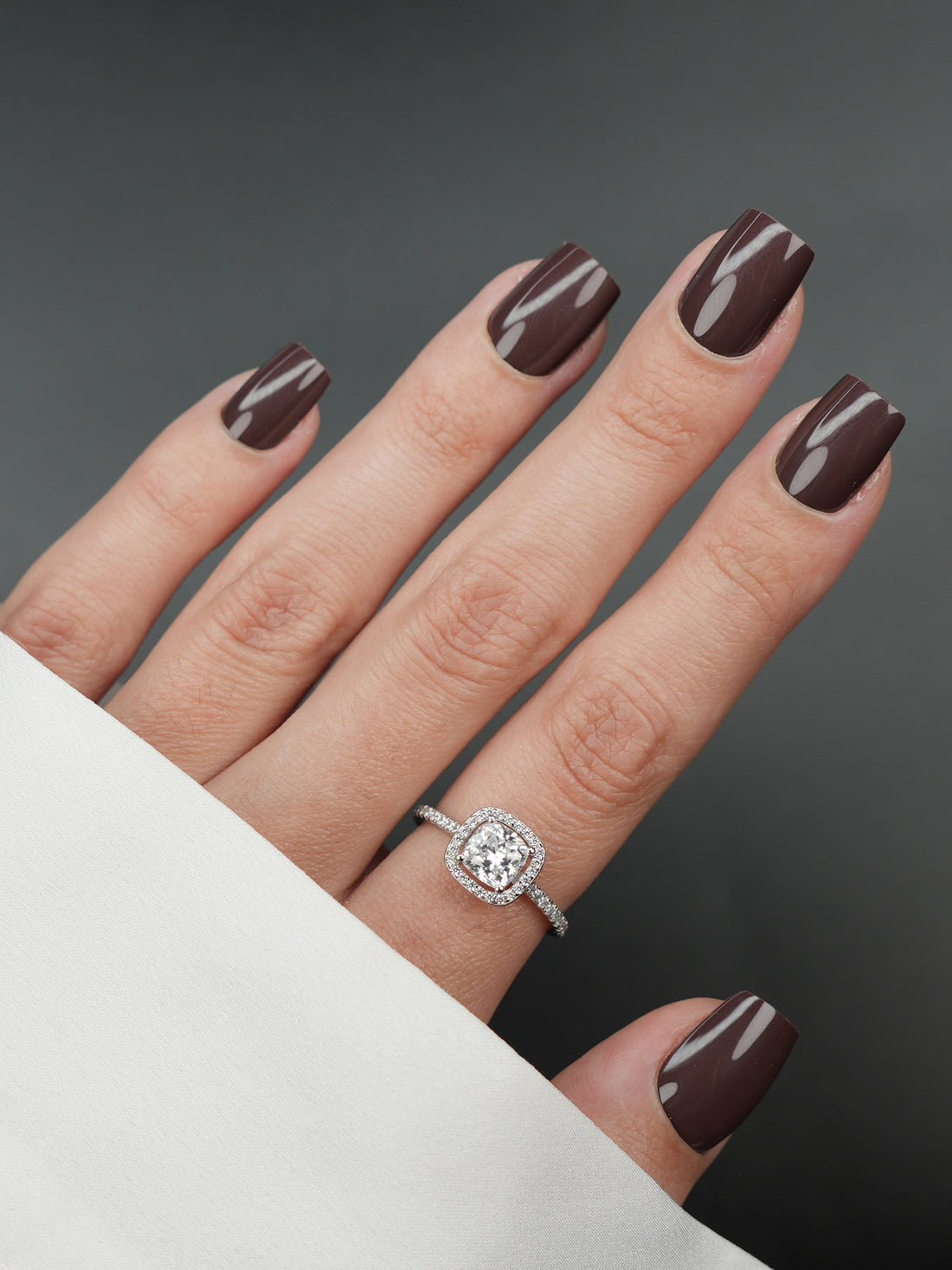 Deep Glossy Brown Medium Square Nails — Chocolate Brown Nails