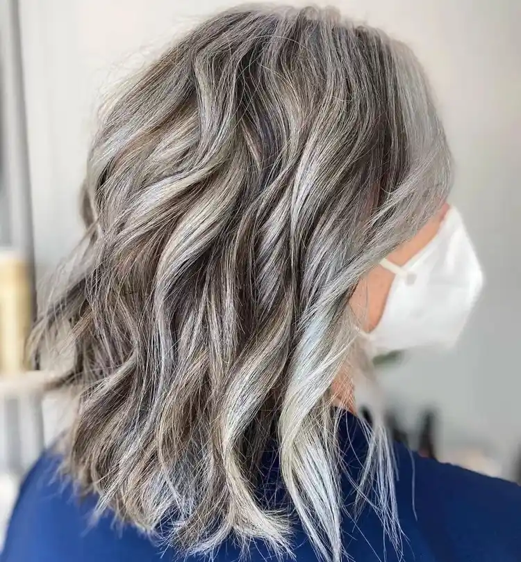 Wavy Lob With Natural Gray Blend Wavy Lob With Natural Gray Blend β Gray Blending Highlights