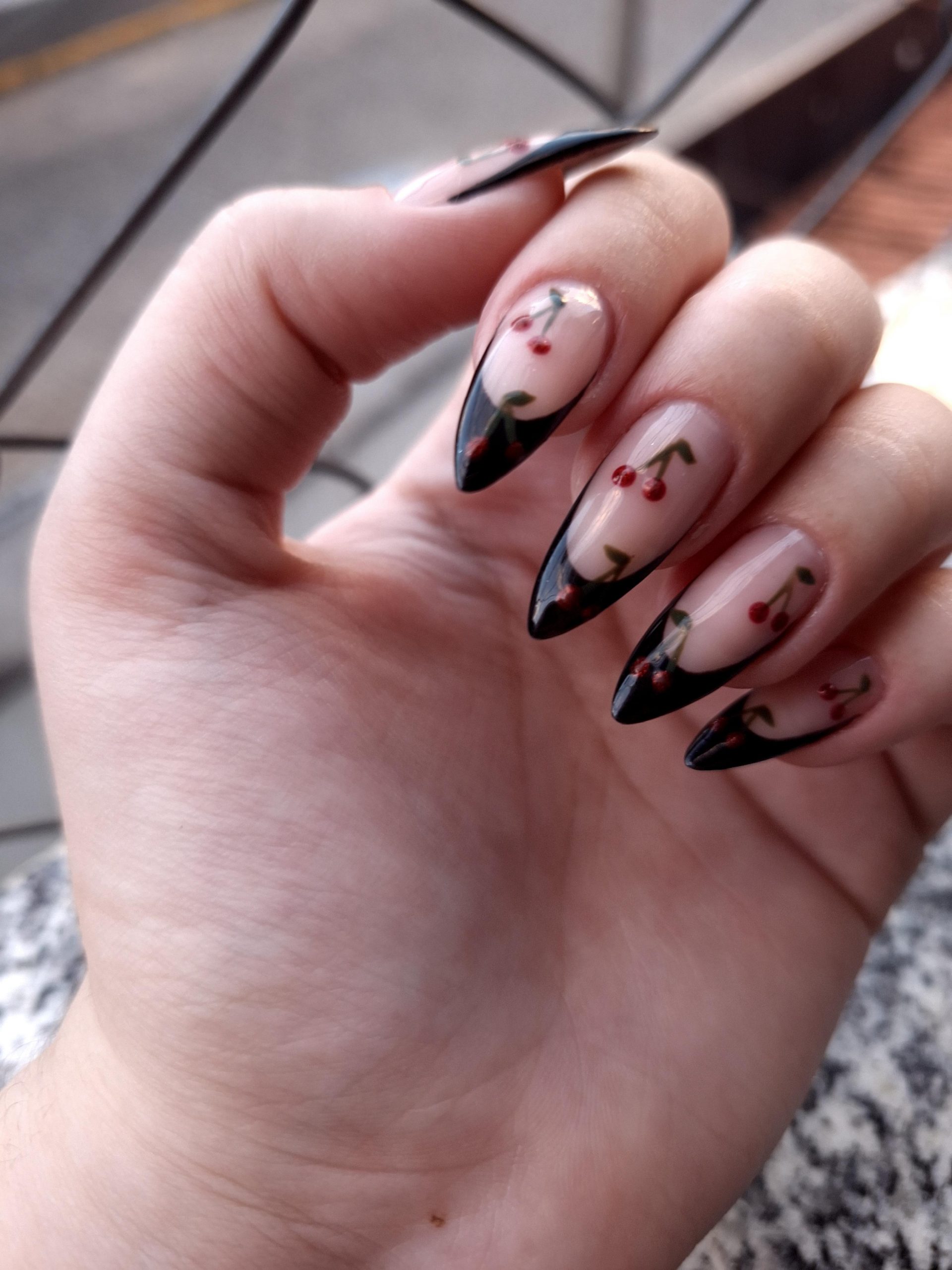 Small Cherry Motifs On Sheer Tips Visual Idea Small Cherry Motifs On Sheer Tips Visual Idea β Black Cherry Nails