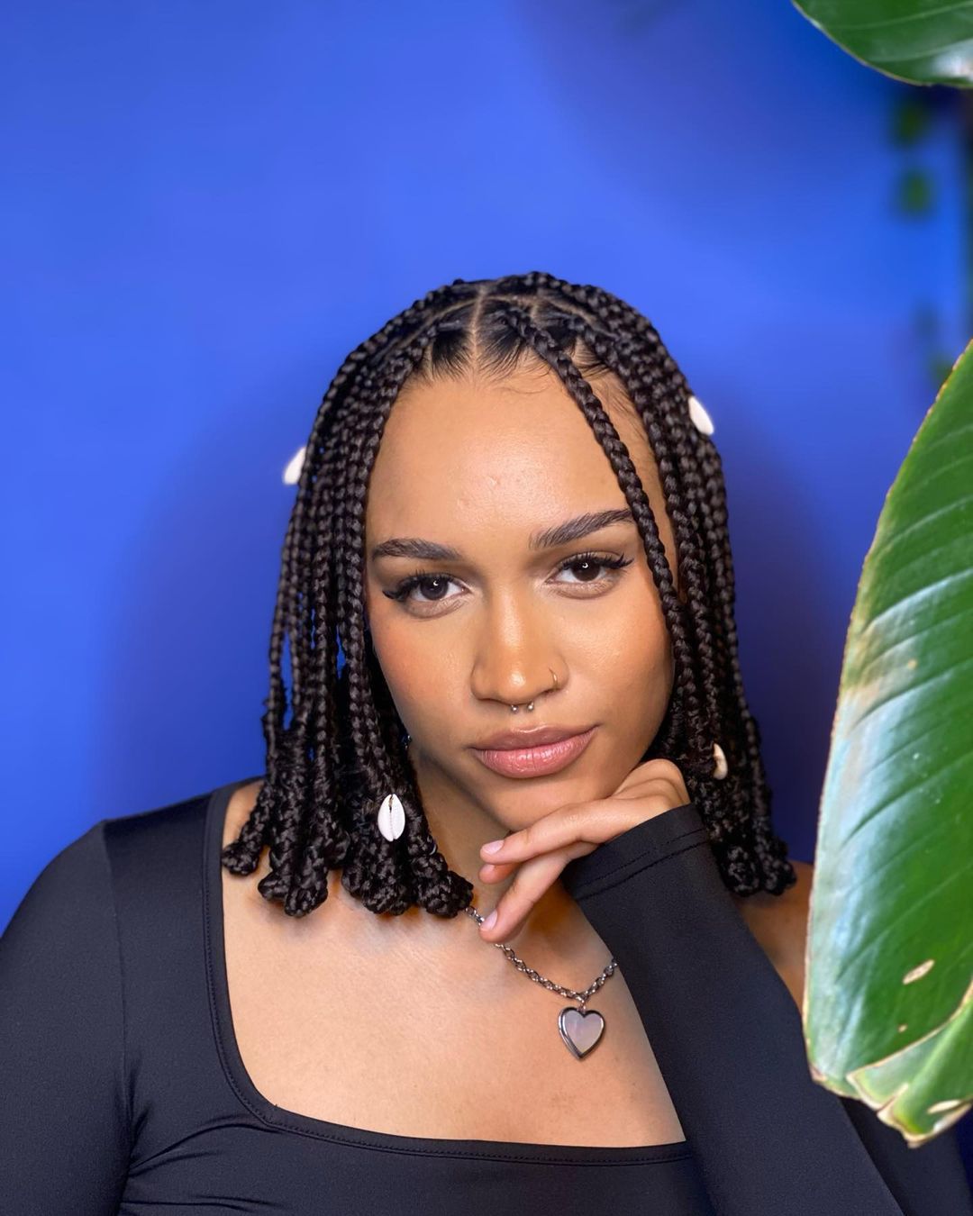Chin-Length Black Braided Bob with Beads Chin-Length Black Braided Bob with Beads β Winter Braided Hairstyles