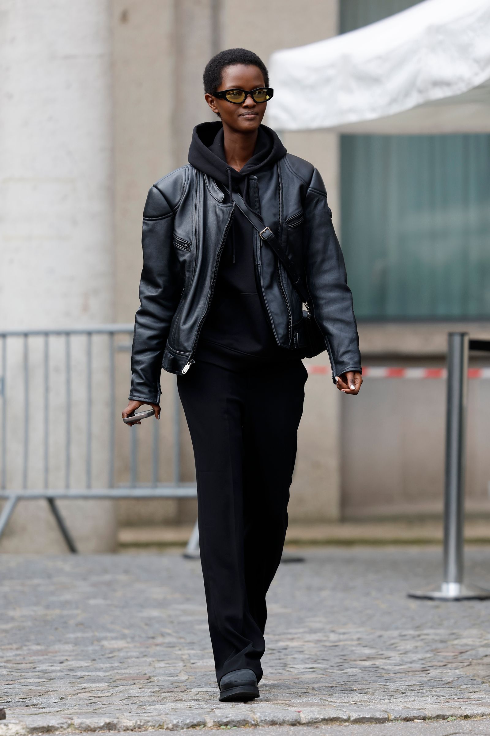 Black Hoodie Under Leather Biker Jacket — Hoodie Outfits