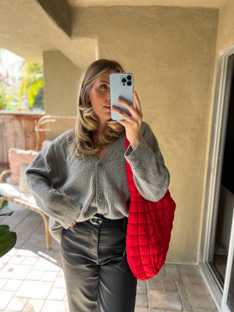 Grey Marl Knit Cardigan with Black Skirt and Knee-High Boots — Cardigan Outfits