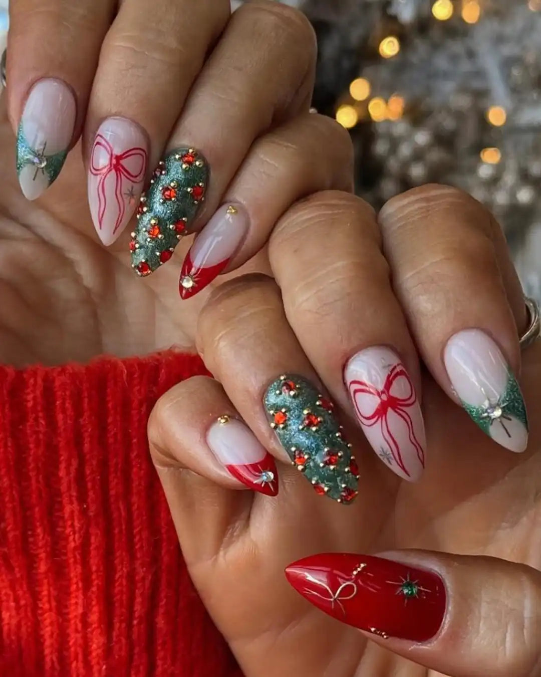 Christmas Tree Design With 3D Elements Visual Idea Christmas Tree Design With 3D Elements Visual Idea β Red and Green Christmas Nails 2026