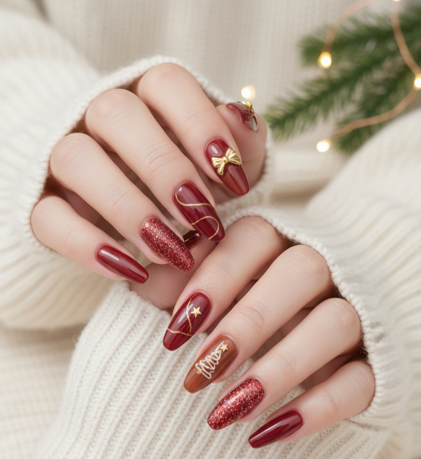 Festive Winter Art Coffin Nails Festive Winter Art Coffin Nails β Winter Nail Colors