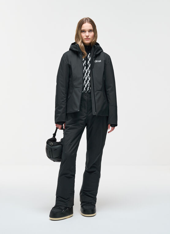 All-Black Ski Suit with Patterned Sweater Accent All-Black Ski Suit with Patterned Sweater Accent — Ski Outfits