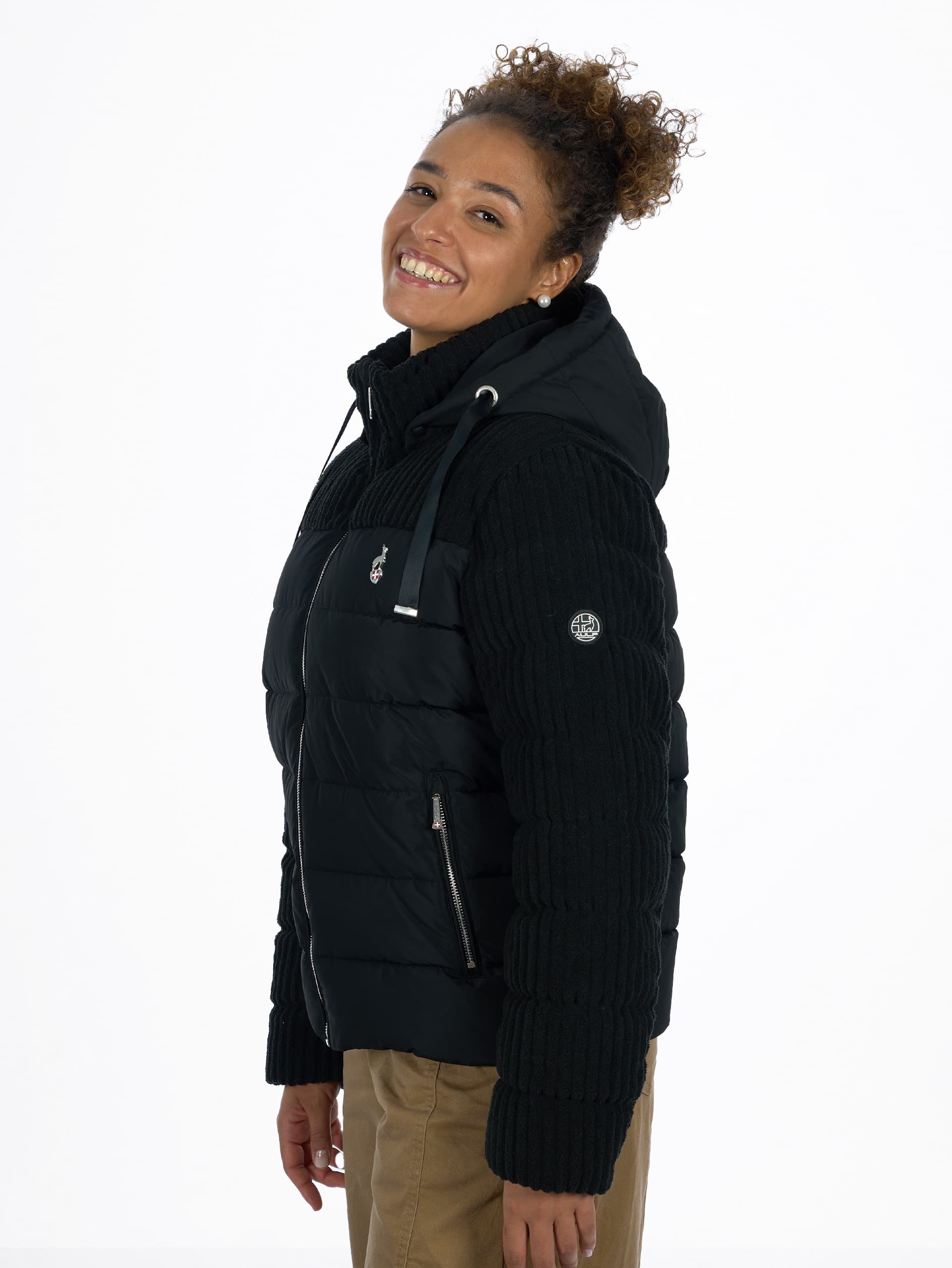 Mixed-Media Black Puffer Jacket for Style — Winter Workout Outfits