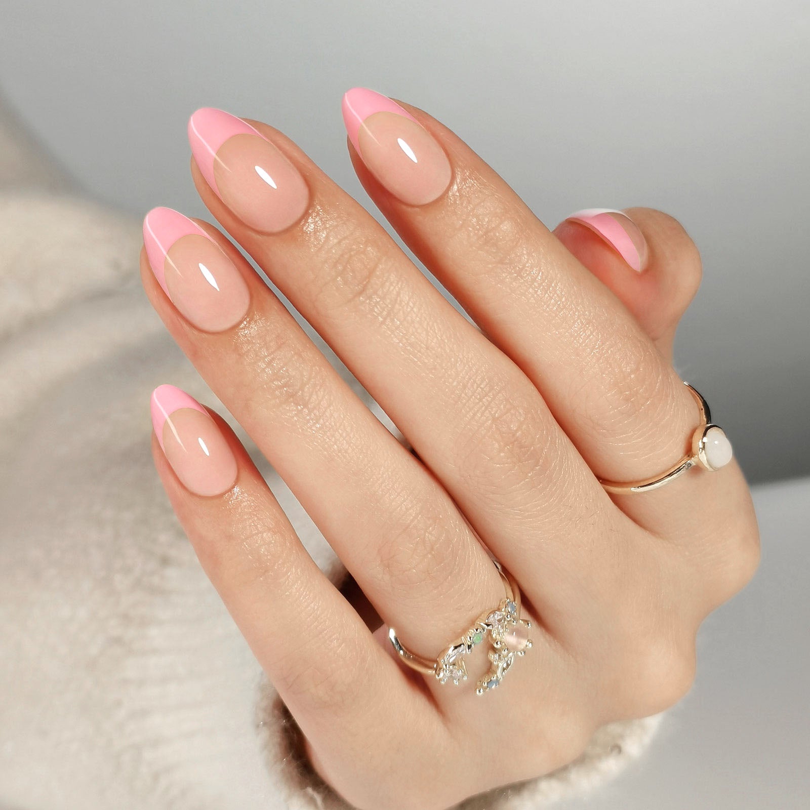 Year-Round Subtle Winter Feel Sheer Nude Pink French Tip Almonds Year-Round Subtle Winter Feel Sheer Nude Pink French Tip Almonds β Winter Pink Nails