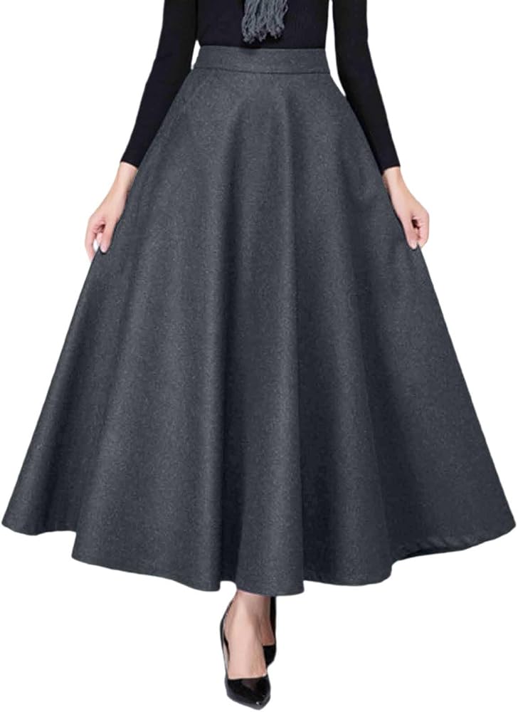 Grey A-line Midi Skirt with Black Knit Top Grey A-line Midi Skirt with Black Knit Top β Winter Skirt Outfits