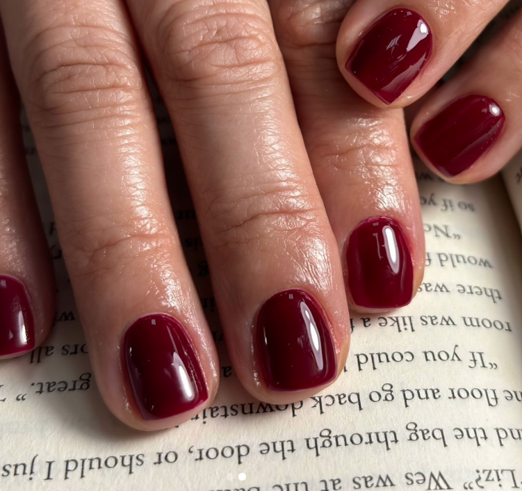 Rich Burgundy Glossy Short Square — Winter Nail Colors for Short Nails