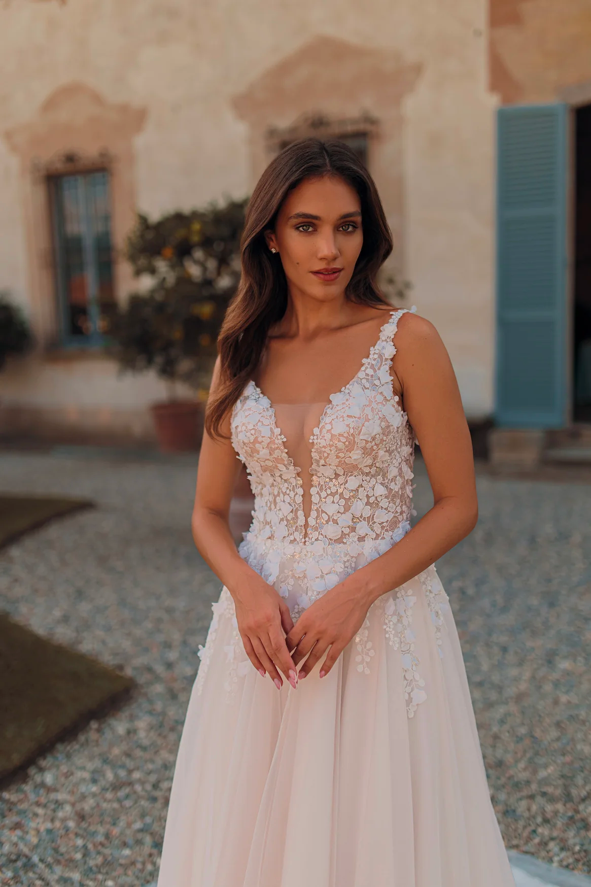 Ivory Lace Wedding Dress with Floral Appliques — Boho Winter Outfits