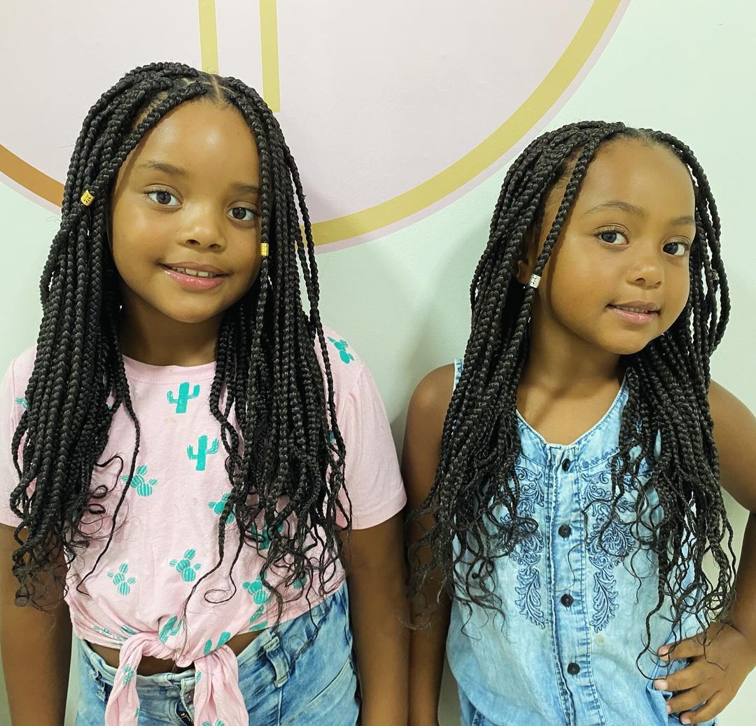 Voluminous Long Box Braids With Curly Ends Voluminous Long Box Braids With Curly Ends β Winter Hairstyles for Black Kids