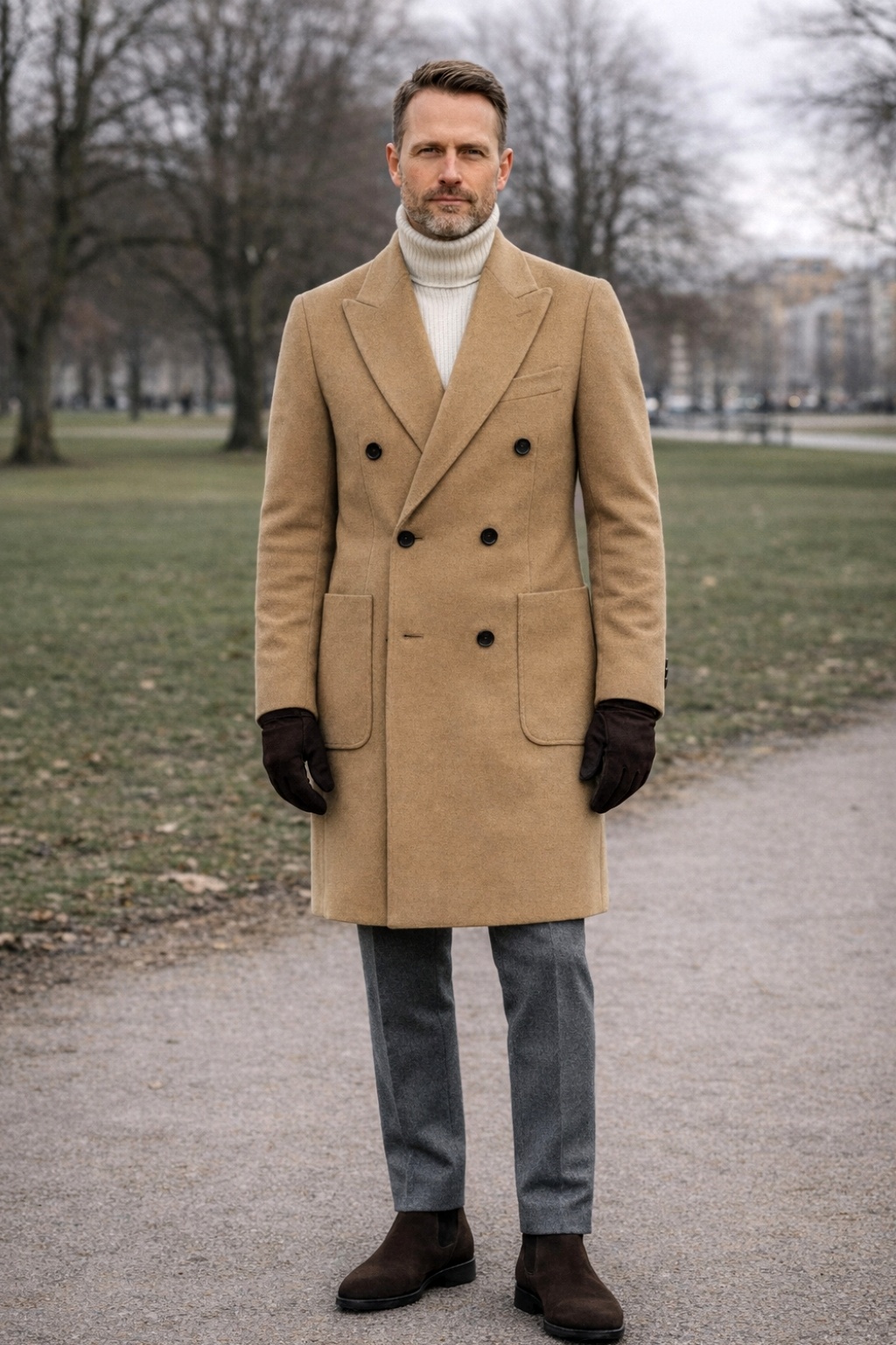 Longline Camel Peacoat with Cream Turtleneck Longline Camel Peacoat with Cream Turtleneck β Peacoat Outfits