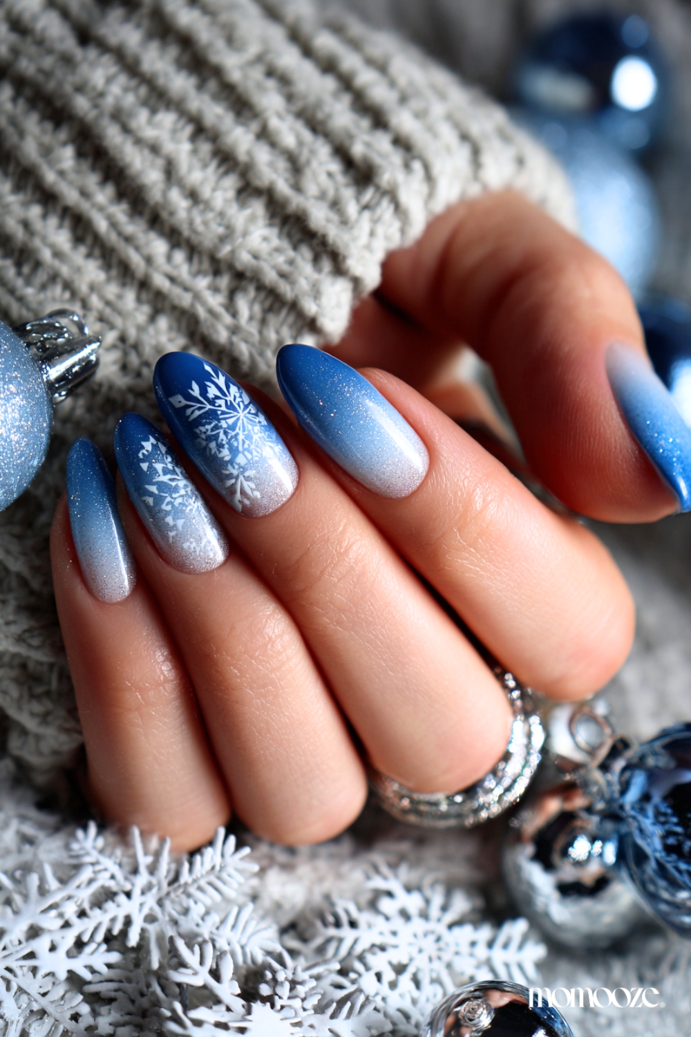 Blue to White Ombre Snowflake Nails Blue to White Ombre Snowflake Nails β Winter Birthday Nails