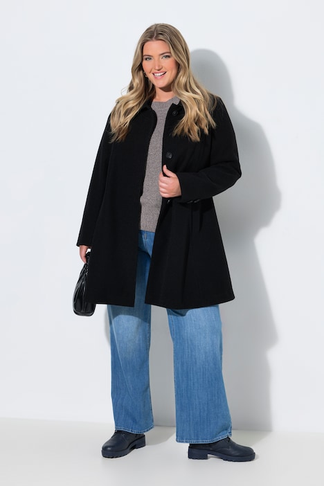 Black A-Line Wool Coat with Loafers and Jeans — Wool Coat Outfits