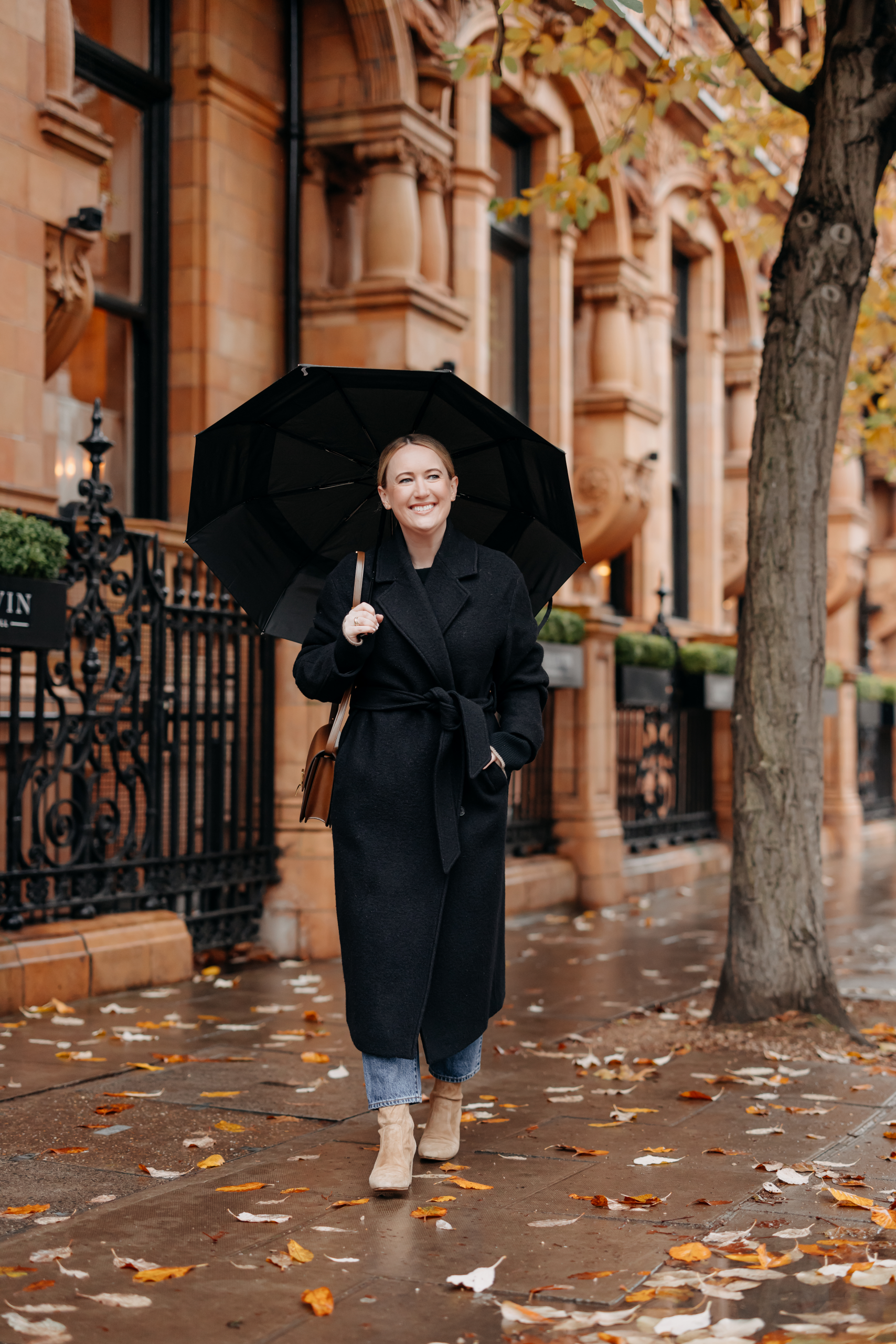 Belted Black Coat: Urban Walk Ready — London Winter Outfits