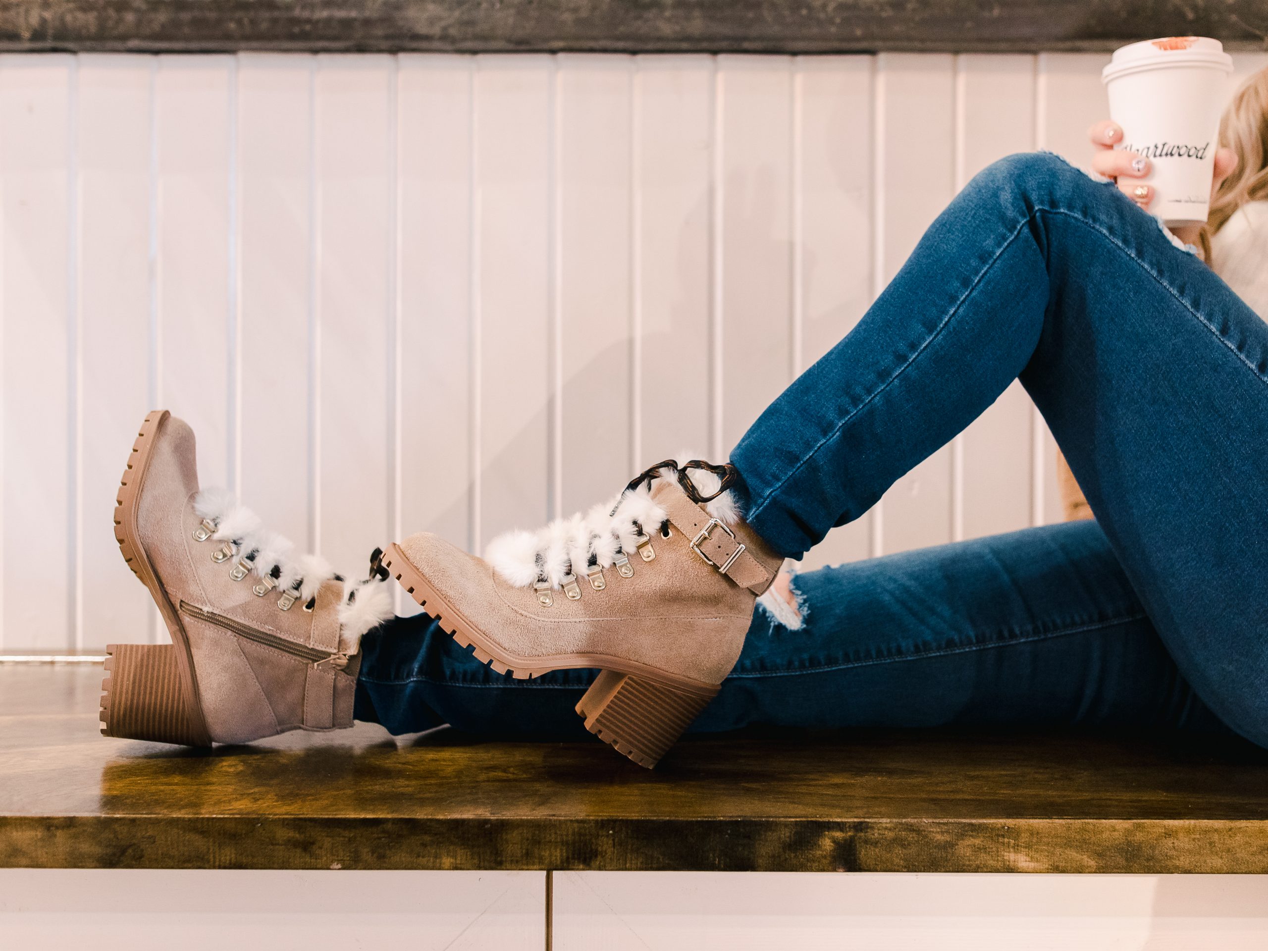 Shearling Trimmed Boots with Fitted Jeans — Western Winter Outfits