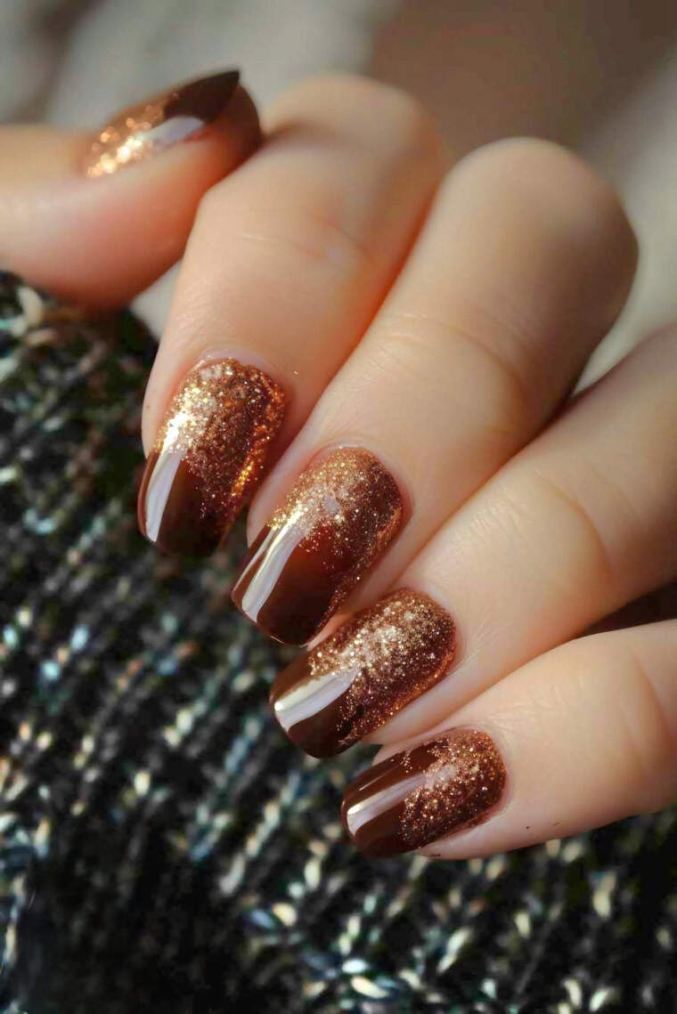 Glossy Base Dense Glitter Visual Idea — Mocha Nails