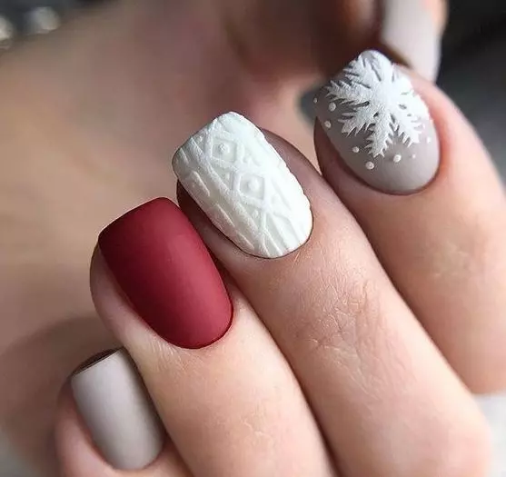Matte Red Grey Nude Sweater Snowflake Nails Matte Red Grey Nude Sweater Snowflake Nails β Easy Christmas Nails 2026