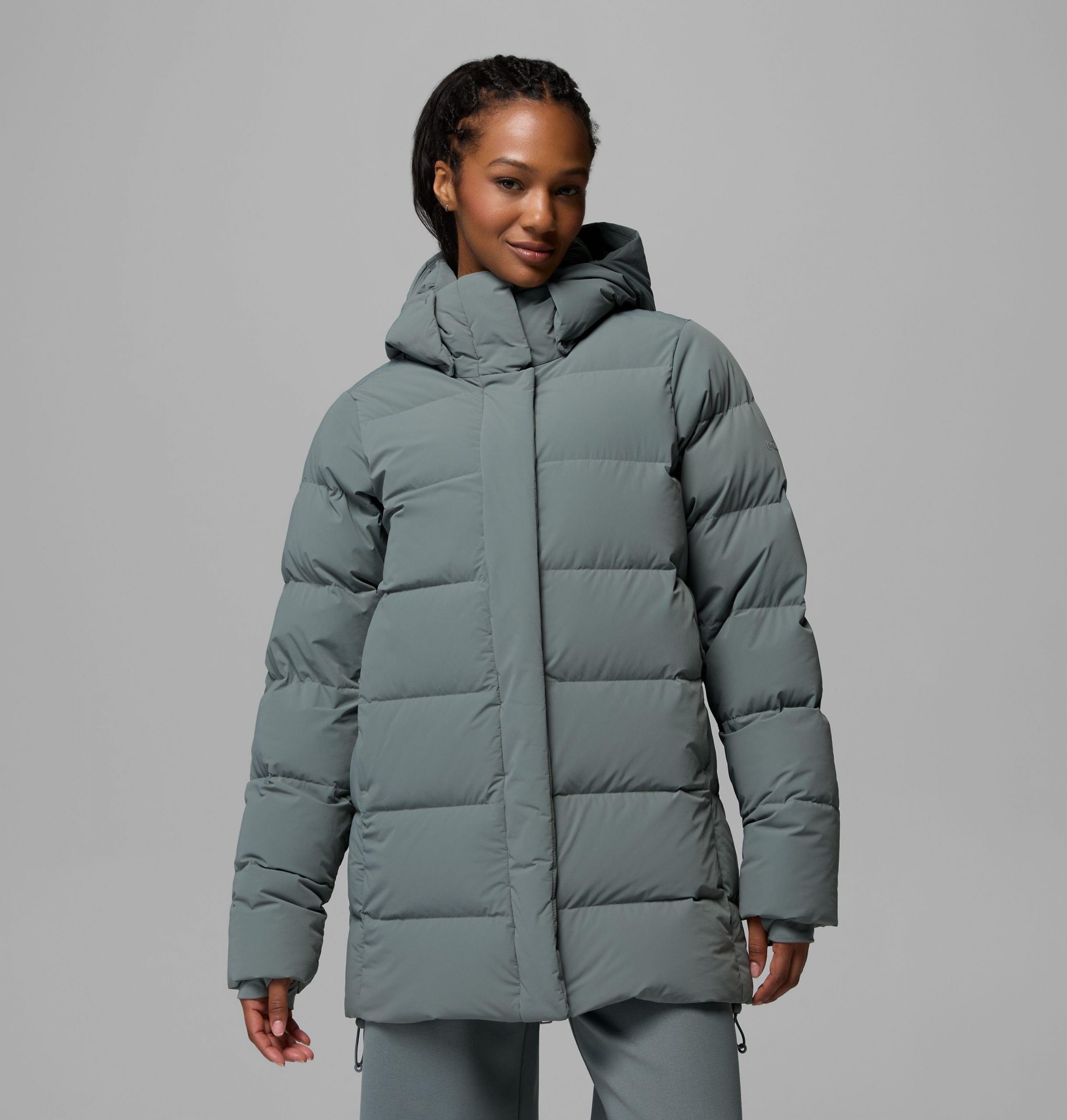 Mid-Length Grey Hooded Puffer Jacket for Casual Comfort — Winter Jackets for Women