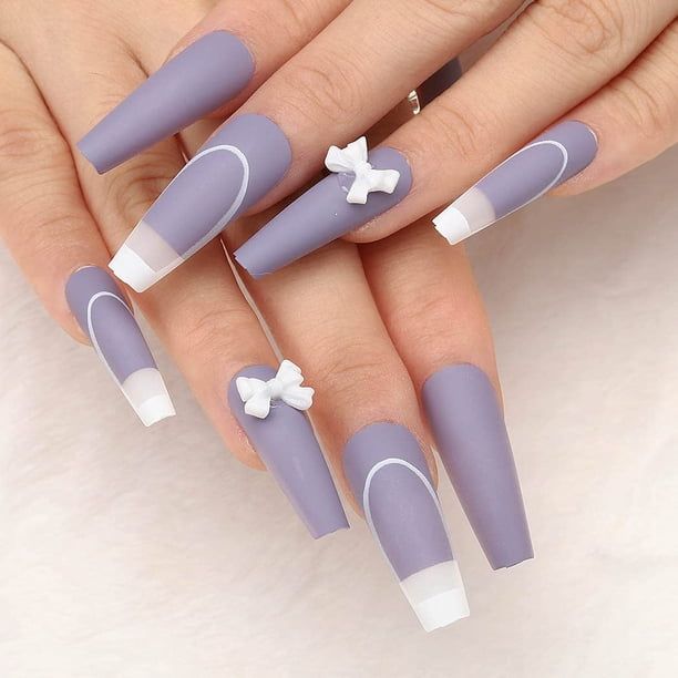 Matte Lavender With White French Tips Visual Idea — Cute New Years Nails 2027