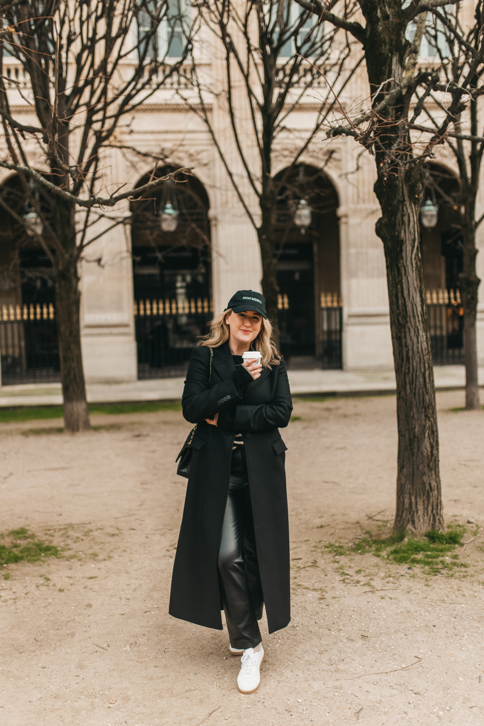 Long Wool Coat with Leather Pants and Sneakers Long Wool Coat with Leather Pants and Sneakers β Preppy Winter Outfits