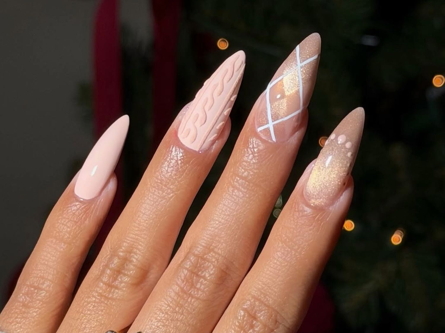 Textured Cable Knit Stiletto Nails Textured Cable Knit Stiletto Nails β Holiday Nails 2026