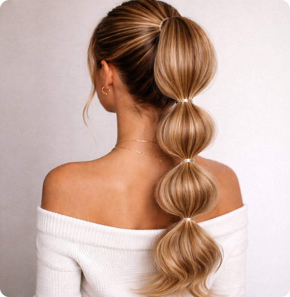 Honey Blonde Bubble Ponytail — Winter Ponytail Hairstyles