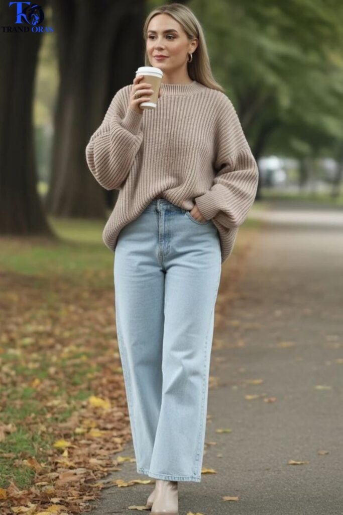 Oversized Chunky Knit with Wide-Leg Jeans — Casual Winter Outfits