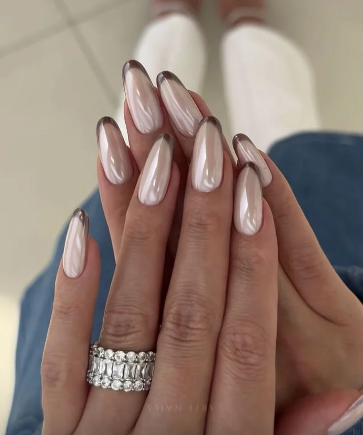 Beige Pearlescent Dark Brown French Beige Pearlescent Dark Brown French β Classy New Years Nails 2027
