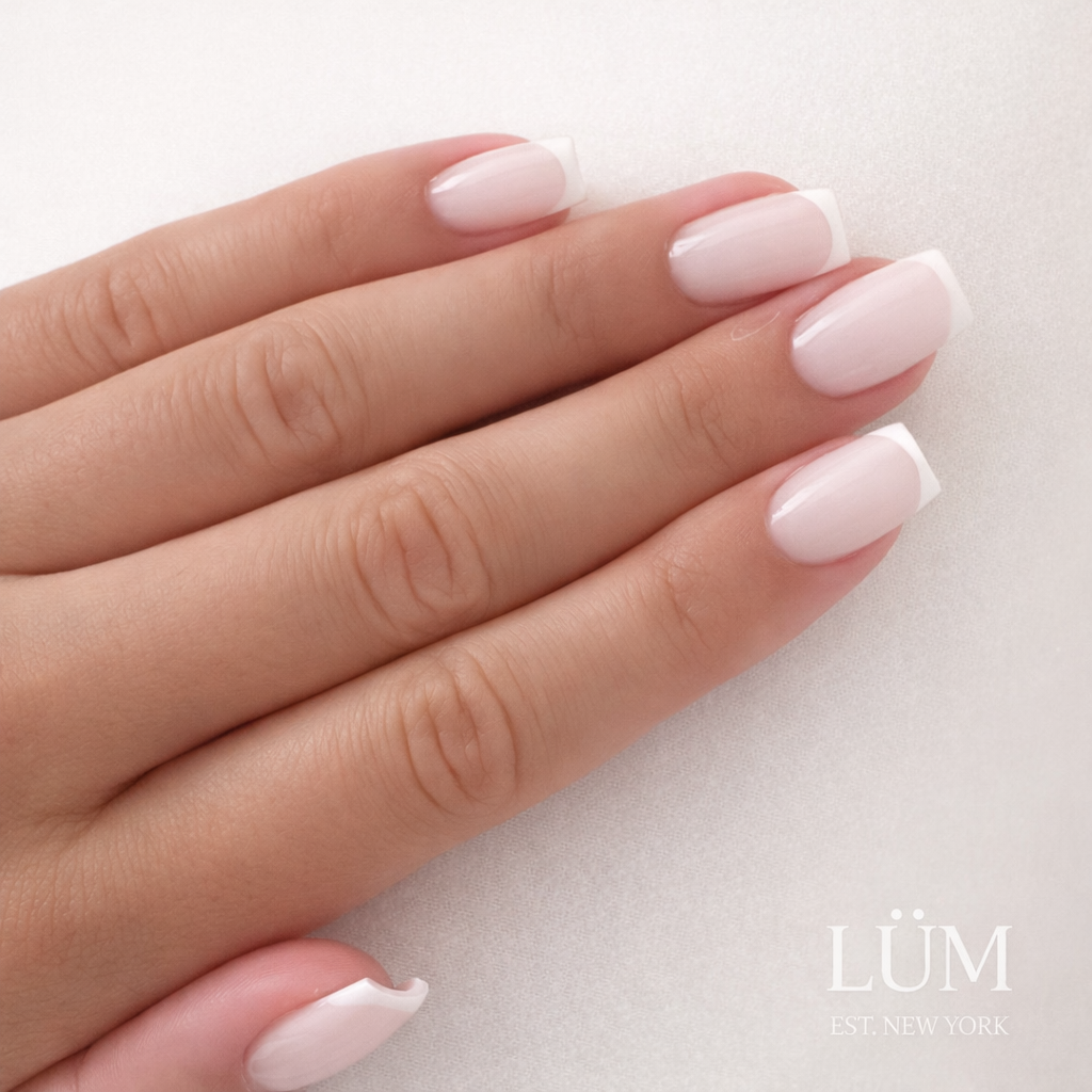 Sheer Pink Milky French Tips Sheer Pink Milky French Tips β Short Winter Square Nails