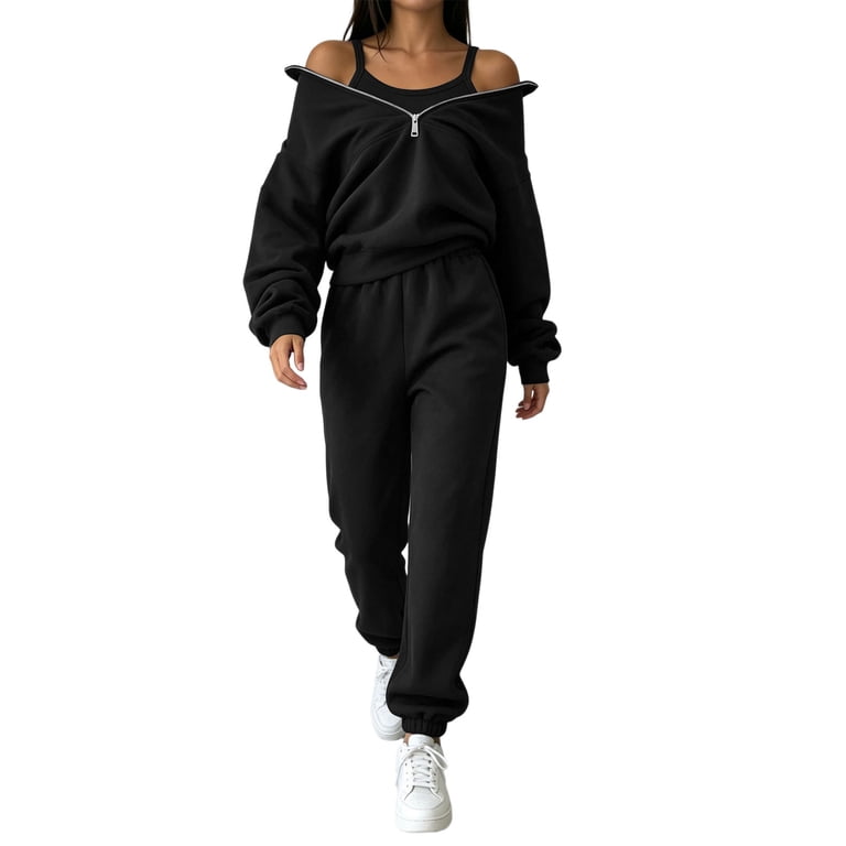 Off-the-Shoulder Sweatshirt with Matching Joggers Off-the-Shoulder Sweatshirt with Matching Joggers β Winter Athleisure Outfits