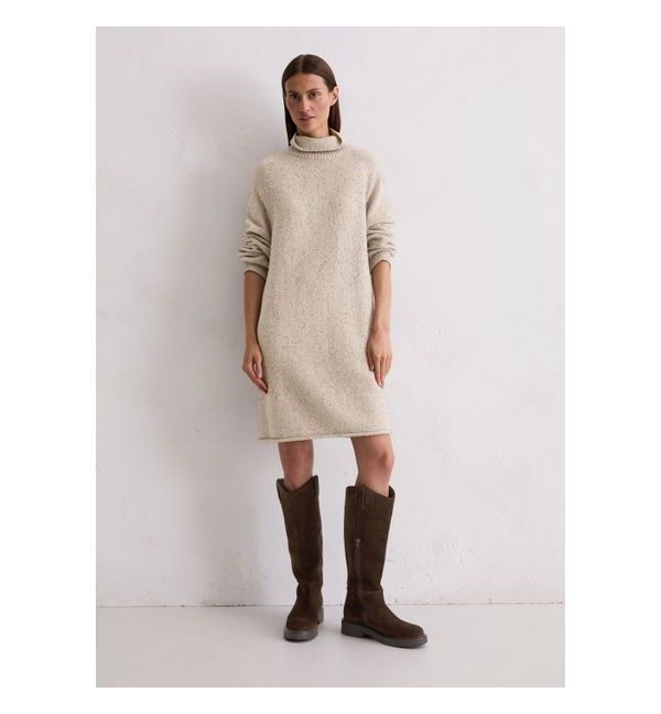 Speckled Knit Turtleneck Dress with Suede Knee-High Boots Speckled Knit Turtleneck Dress with Suede Knee-High Boots β Winter Dress Outfits