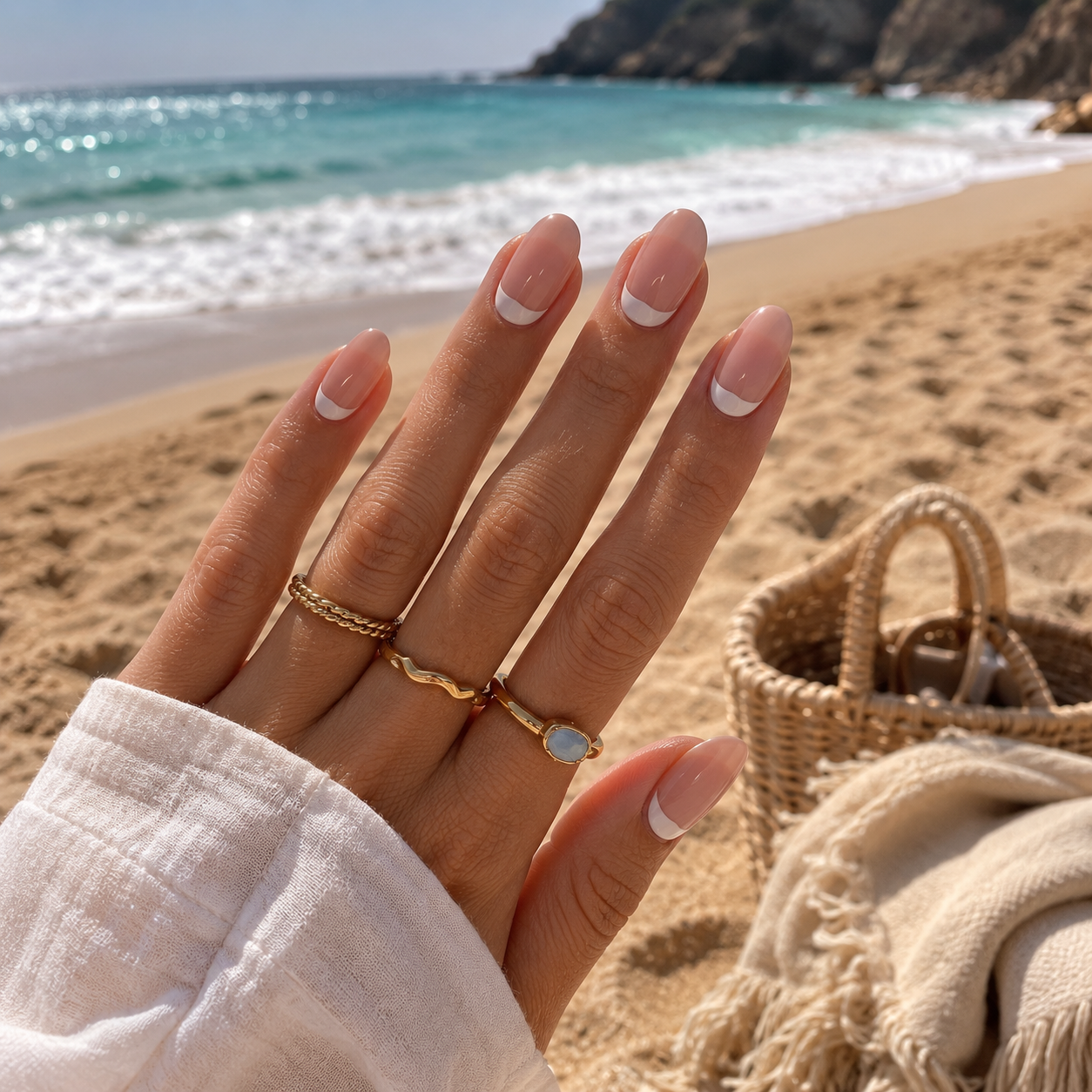 Short Oval Beachy French Tips Short Oval Beachy French Tips β New Years French Tip Nails 2027