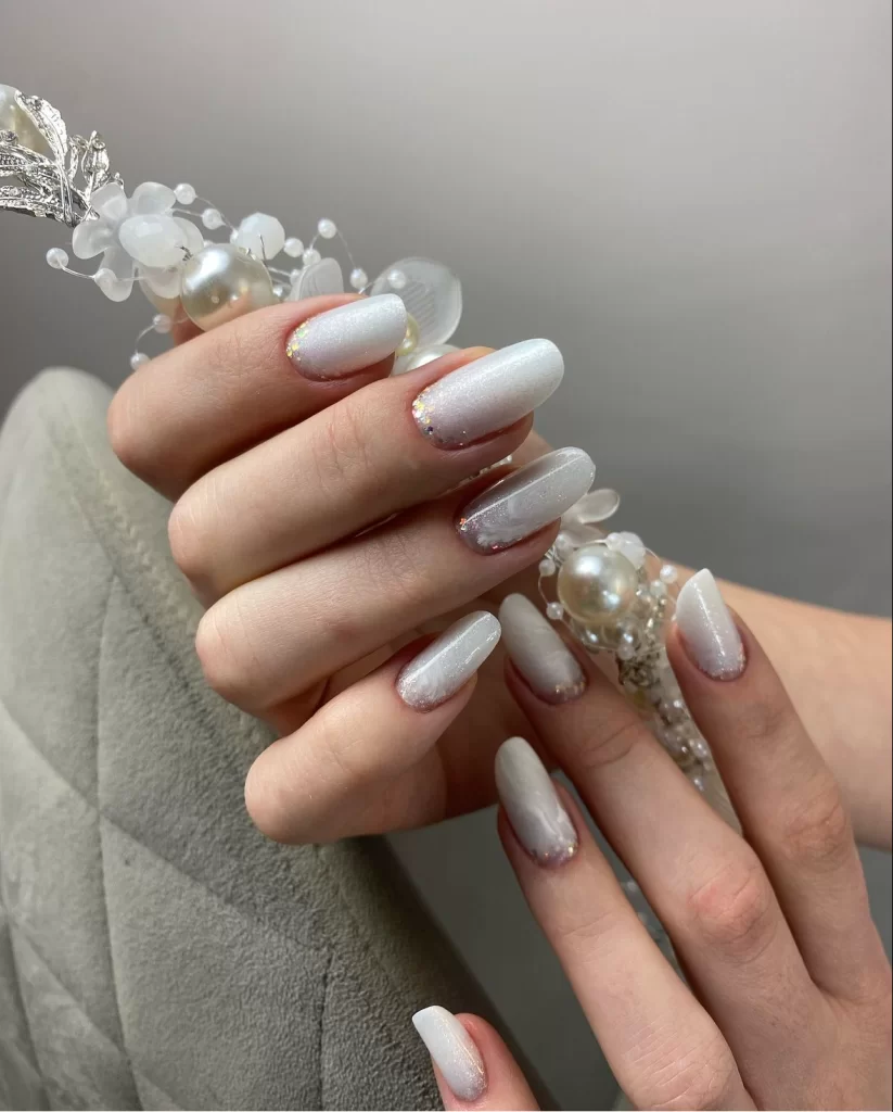 Shimmering White Glitter Cuticle — Simple Winter Nails