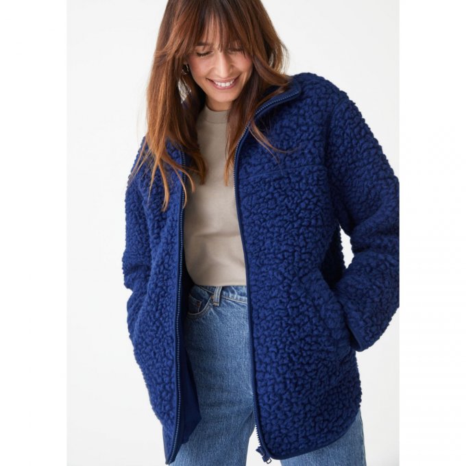 Navy Blue Textured Fleece Over Denim — Fleece Jacket Outfits