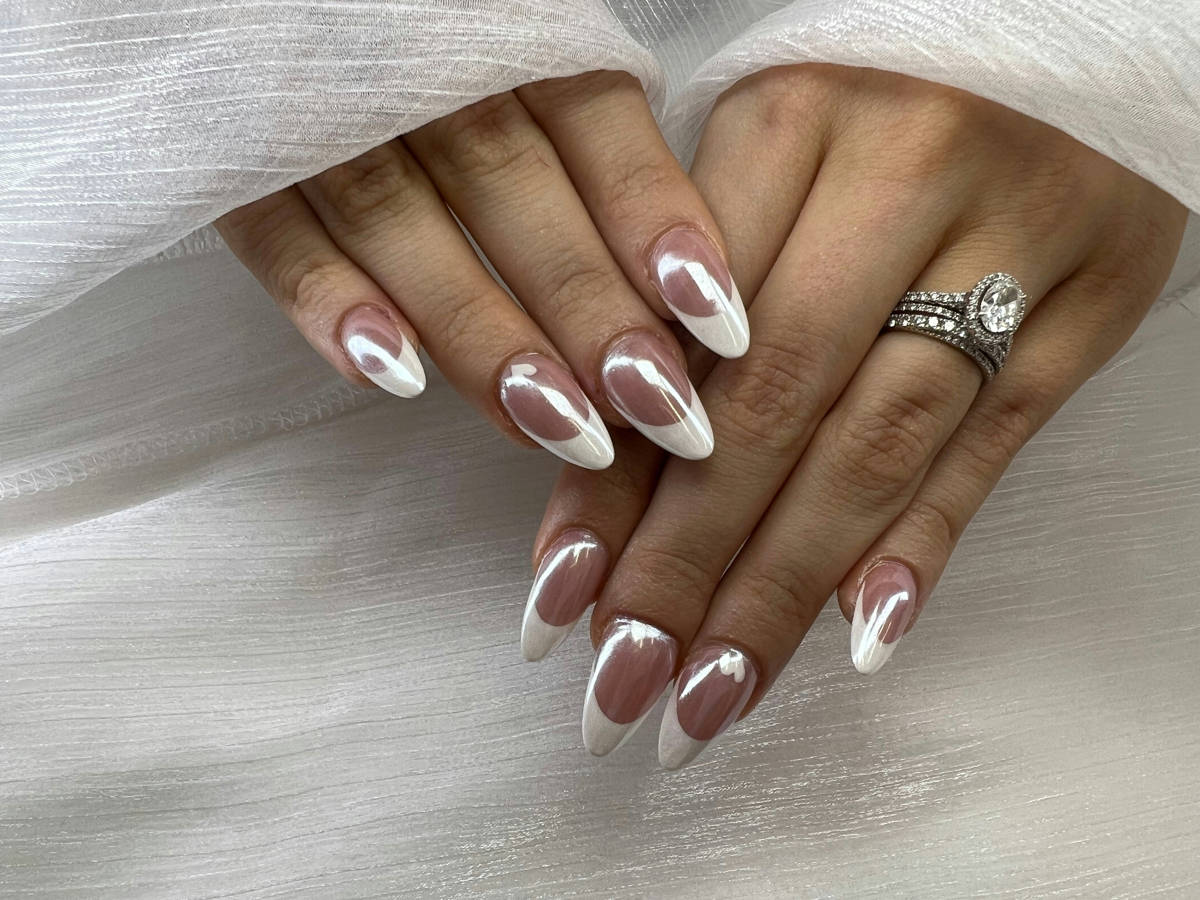 Chrome Abstract French Tip Almonds Chrome Abstract French Tip Almonds β Winter French Tip Nails