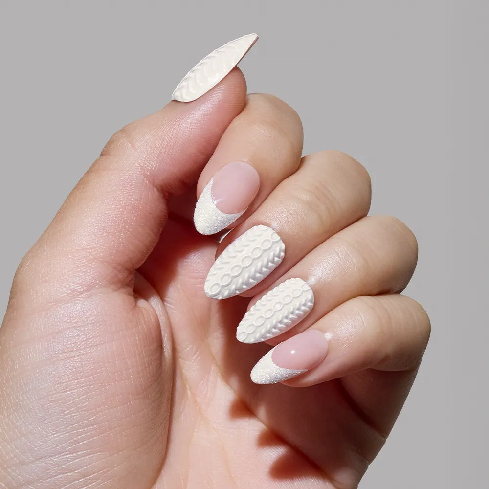 Medium Almond French Tip Knit Twist — Sweater Nails