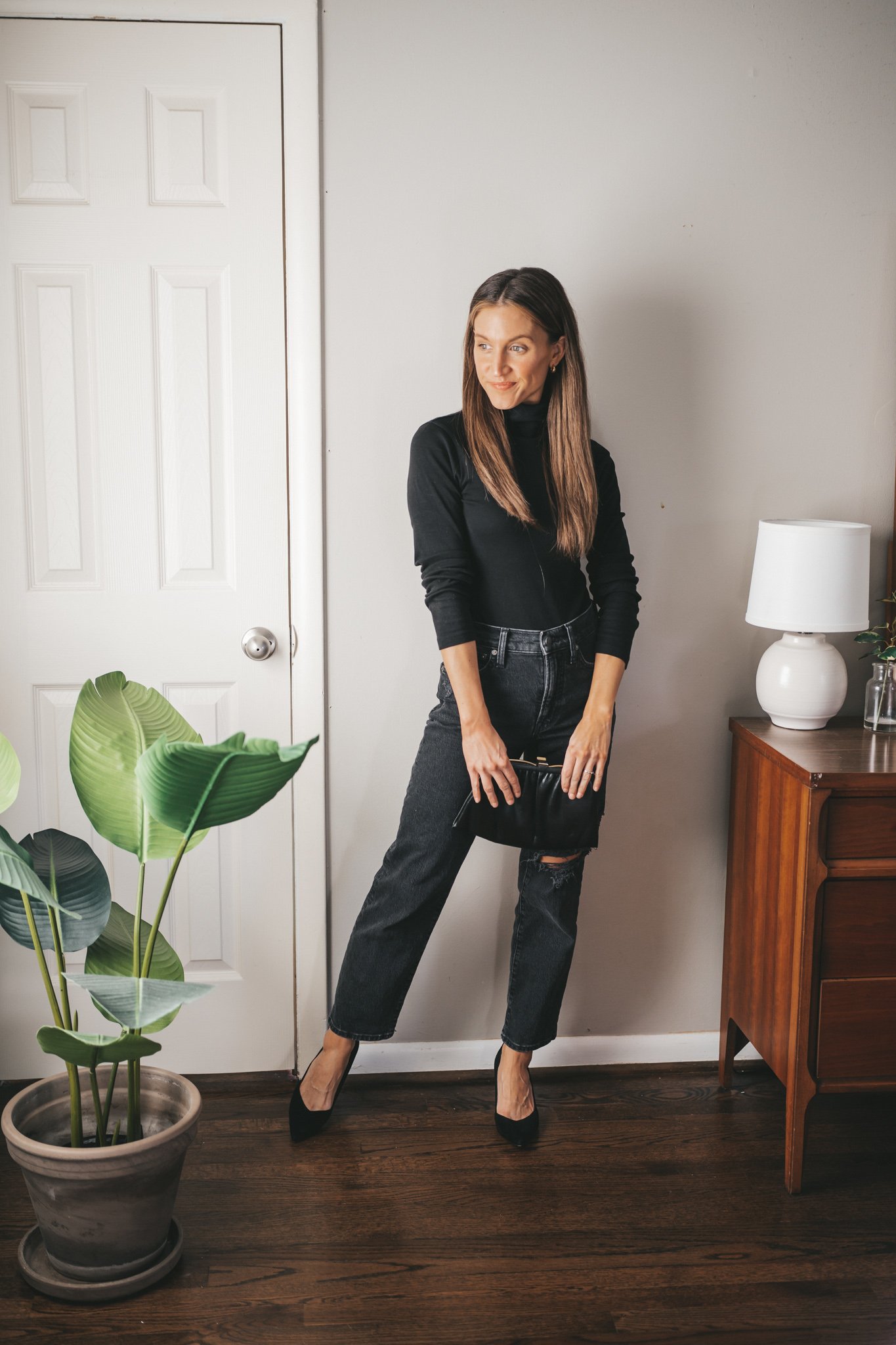 Edgy Black Turtleneck with Ripped Jeans and Heels Edgy Black Turtleneck with Ripped Jeans and Heels β Turtleneck Outfits