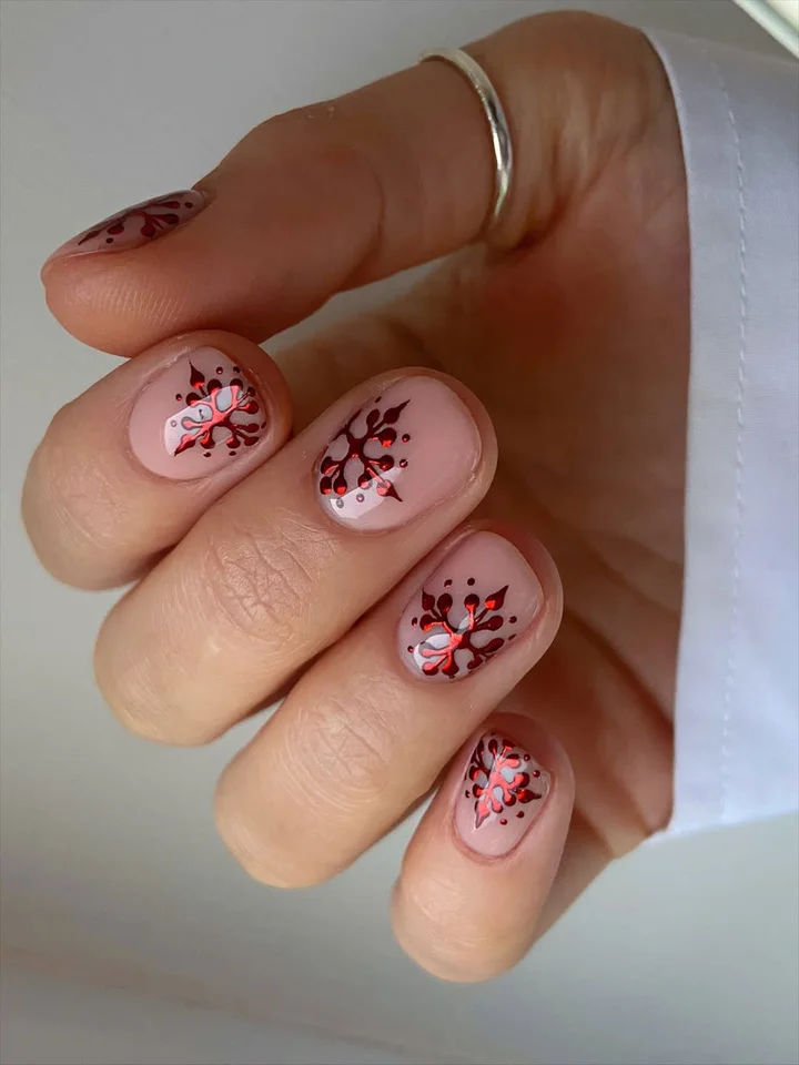 Short Almond Snowflake Foil Short Almond Snowflake Foil β Wine Christmas Nails 2026