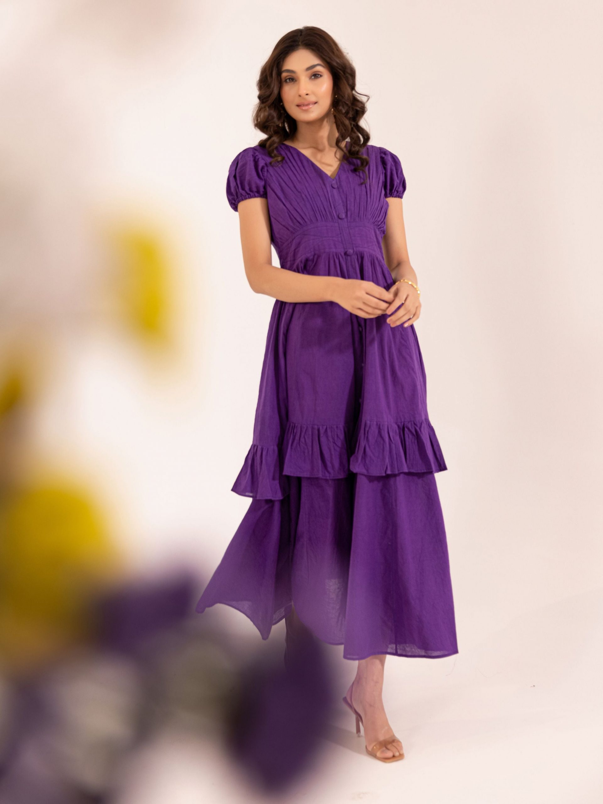 Vibrant Purple Cotton Maxi Dress with Tiered Skirt Vibrant Purple Cotton Maxi Dress with Tiered Skirt β Royal Purple Outfits