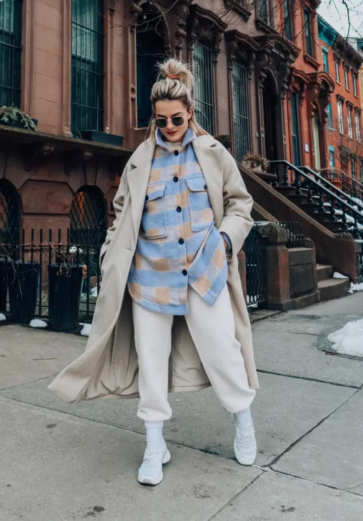 Cozy Cream Sweatpants with Plaid Shirt Jacket Cozy Cream Sweatpants with Plaid Shirt Jacket β Sweatpants Outfits