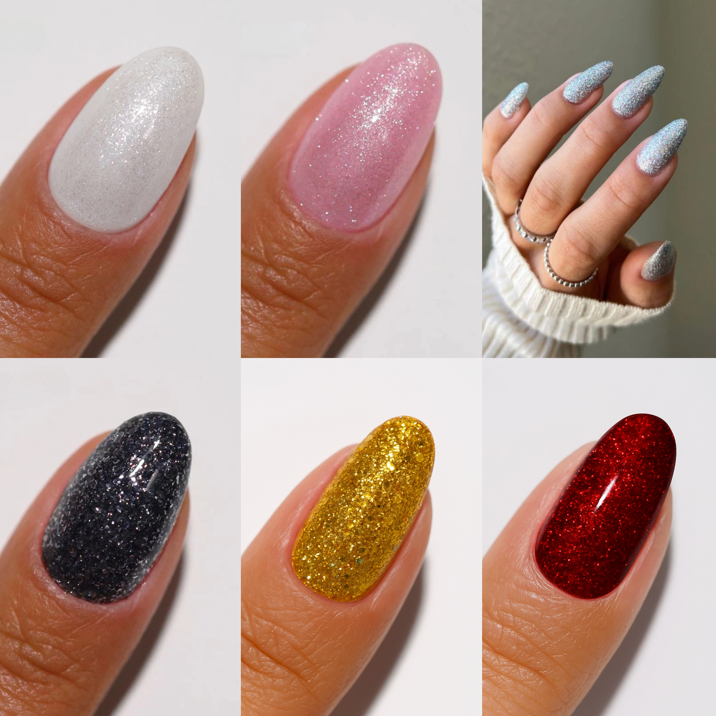 Medium Oval Glitter Variety Pack — Winter Glitter Nails