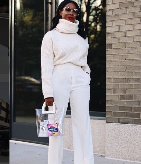 Monochromatic White Knit Set with Heels — Winter White Outfits
