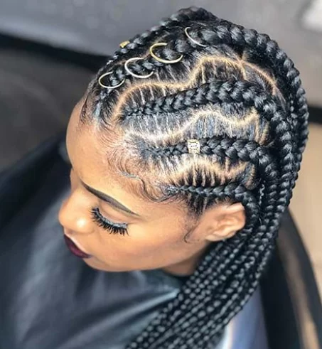 Black Braids with Blonde Highlights and Accessories — Winter Braid Colors for Black Women