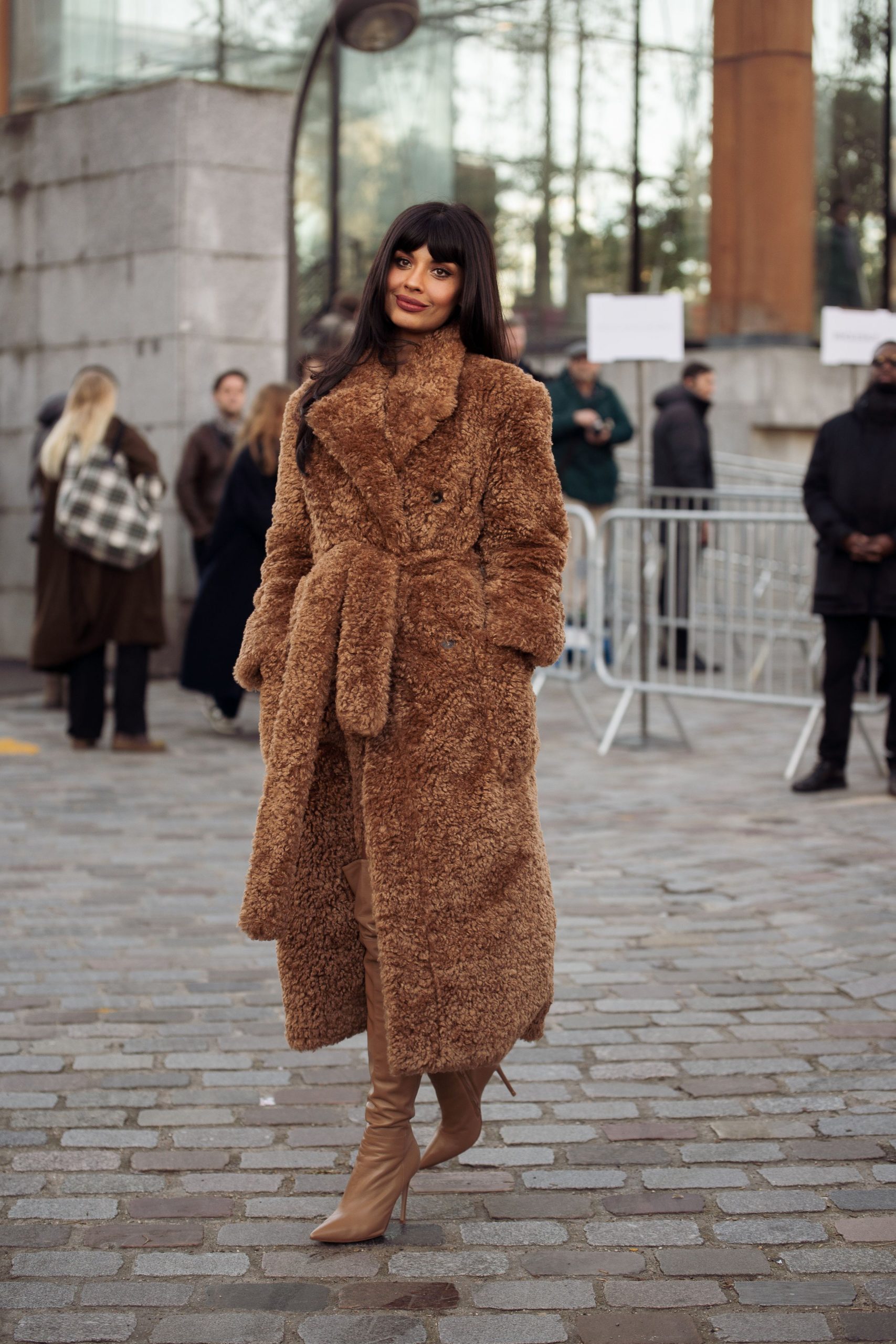 Belted Long Brown Teddy Fleece Coat With Heeled Boots Belted Long Brown Teddy Fleece Coat With Heeled Boots β Teddy Coat Outfits